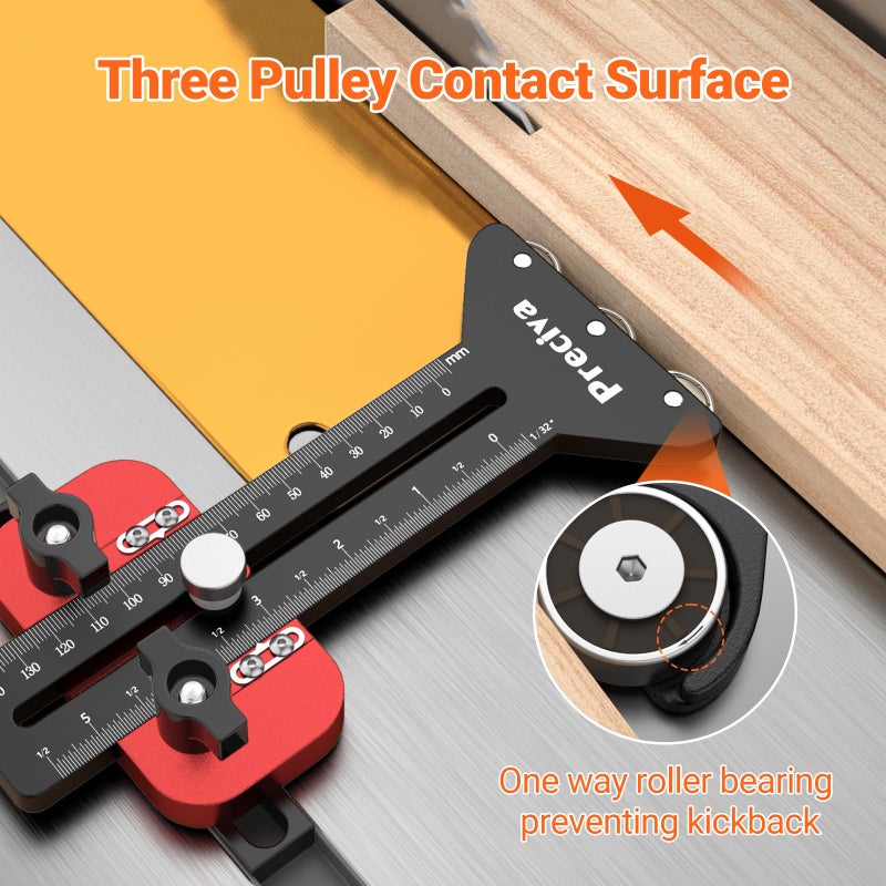 Preciva Thin Rip Table Saw Jig - 3 Pulleys Thin Rip Jig for Making Repetitive Narrow Strip Cuts  Table Saw Guide Fits for 3/8 x 3/4  U Slot and 1/4 x 3/8  T Slot - Image 3